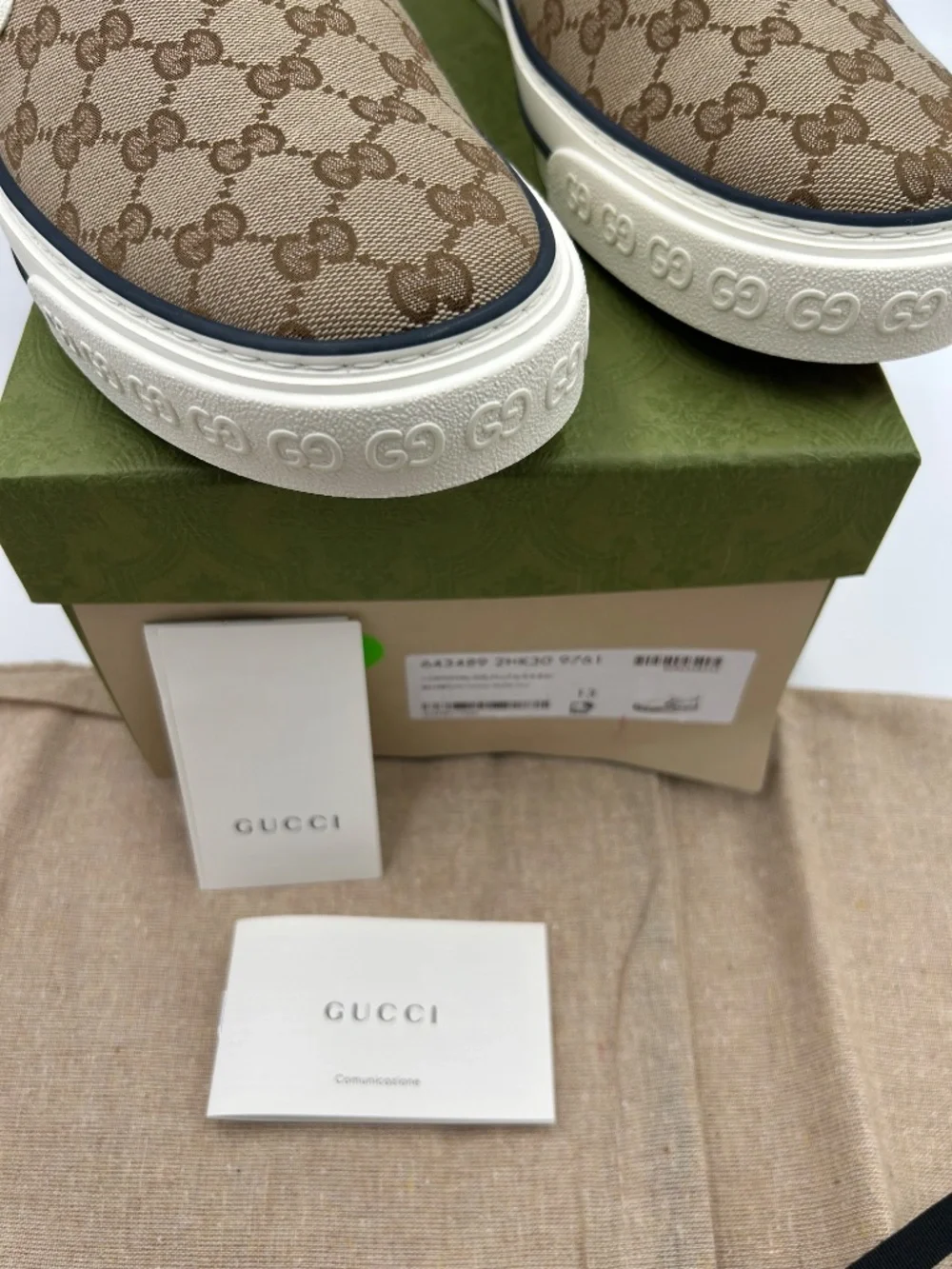 Men’s Gucci 1977 signature embossed GG slip on sneakers . SIZE 13. Made in Italy